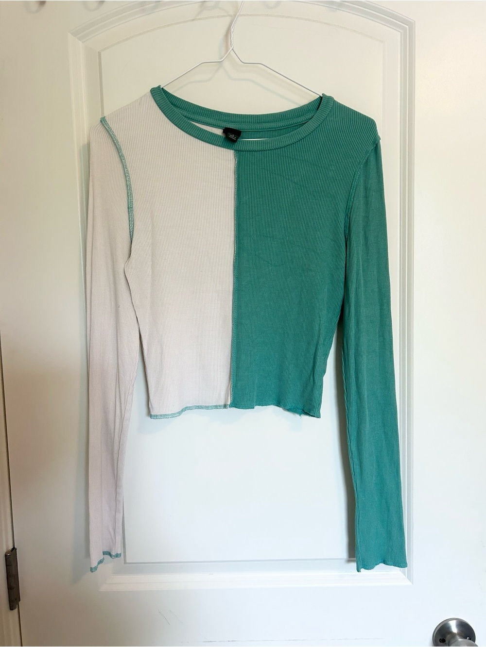 wild fable Green and Cream Colorblock Ribbed Long-Sleeve top